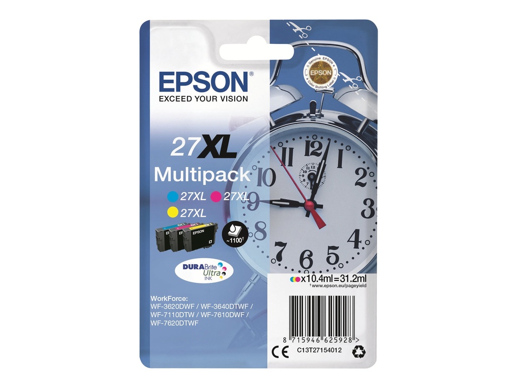 Multipack cerneala Epson WORKFORCE WF 3620DWF NR.27XL CMY Cyan/Magenta/Yellow Original