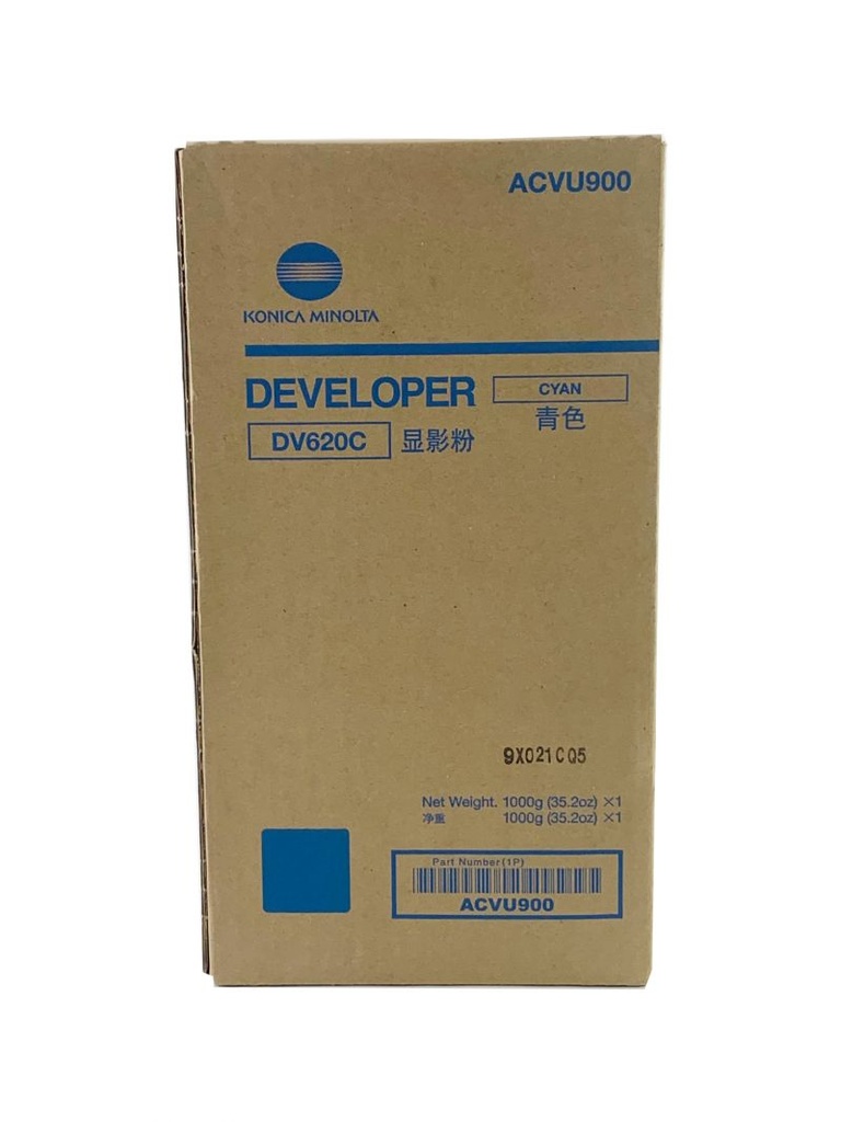 Developer Minolta Accurio Press C 12000, Accurio Press C 14000 DV620 DV620C, ACVU900 1 bag, developer, yield ca. 4.600k Cyan Original