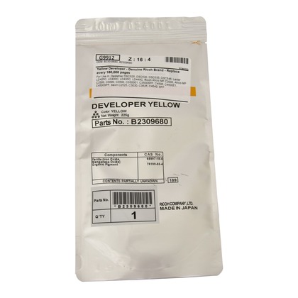 Developer Ricoh MPC 2000, MPC 2500, MPC 3000, MPC 3500, MPC 4500 B2309680 Yellow Original