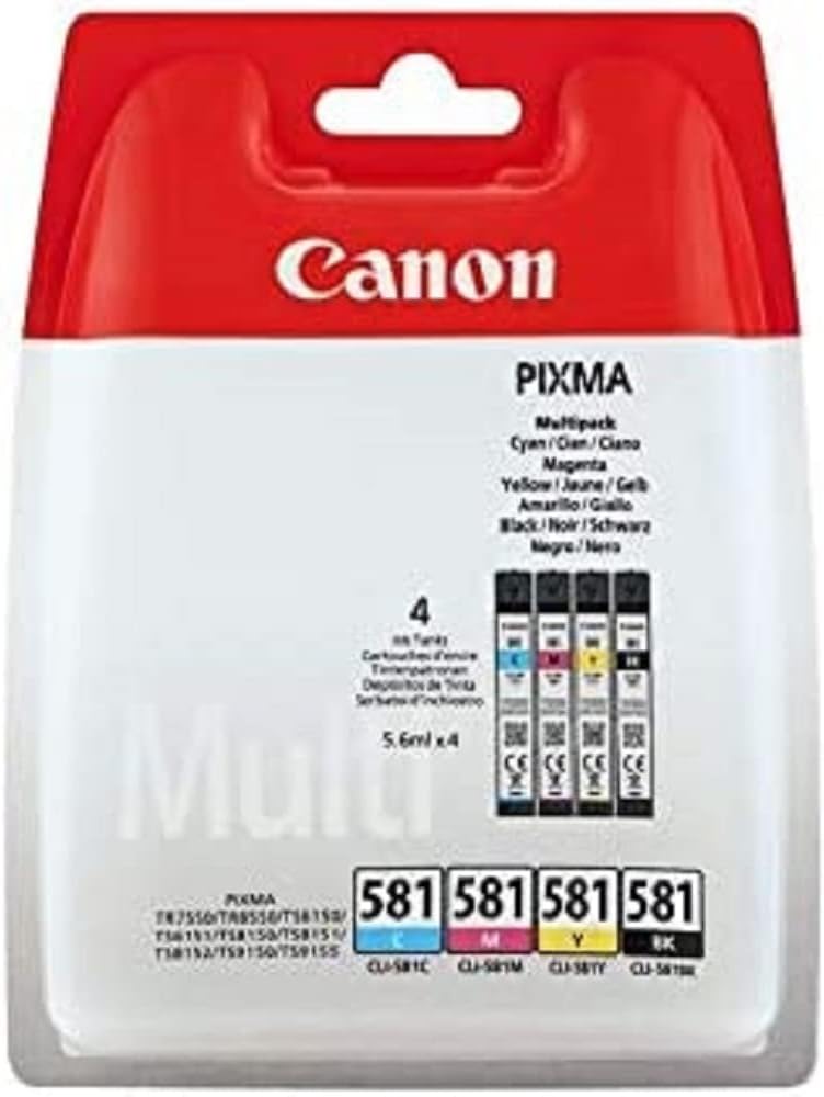 Cartus Value Pack Cerneala Canon Pixma TR7550, TR8550, TS6150, TS6151, TS6250, TS6251, TS6350, TS6351, TS705, TS8150, TS8151, TS8152, TS8250, TS8251, TS8252, TS8350, TS8351, TS8352, TS9150, TS9155, TS9550, TS9551C, CLI-581BCMY, BCMY, 2103C007 Cyan+Magenta+Yellow+Black, Original