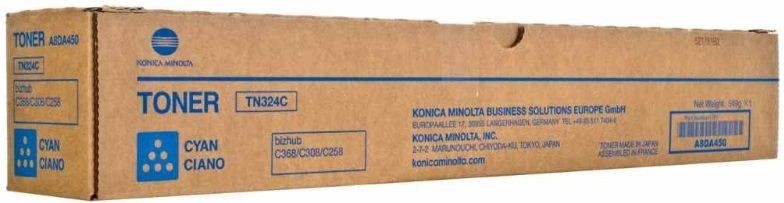 Cartus toner Minolta Bizhub C 258, Bizhub C 368, Bizhub C 308 TN324 TN324C A8DA450 1 spiral bottle, 562 g Toner, yield approx. 26k / 5% Cyan Promo Original