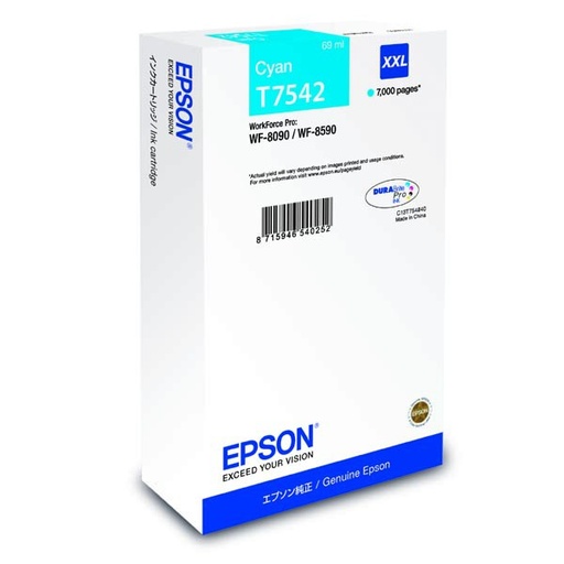 [C13T754240] Cartus cerneala Epson WorkForce Pro WF 8590, WF 8010 7k Cyan Original