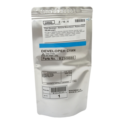 [B2309660] Developer Ricoh MPC 2000, MPC 2500, MPC 3000, MPC 3500, MPC 4500 B2233034 B2233033 Cyan Original