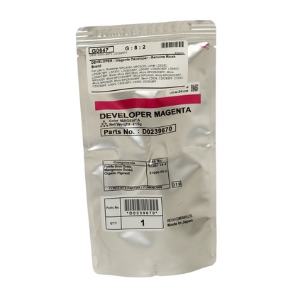 [D0239670] Developer Ricoh AFICIO MPC 2800, AFICIO MPC 2800 AD, AFICIO MPC 2800 DF, AFICIO MPC 3300, AFICIO MPC 3300 AD, AFICIO MPC 3300 DF, AFICIO MPC 4000, AFICIO MPC D0239670 240k Magenta Original
