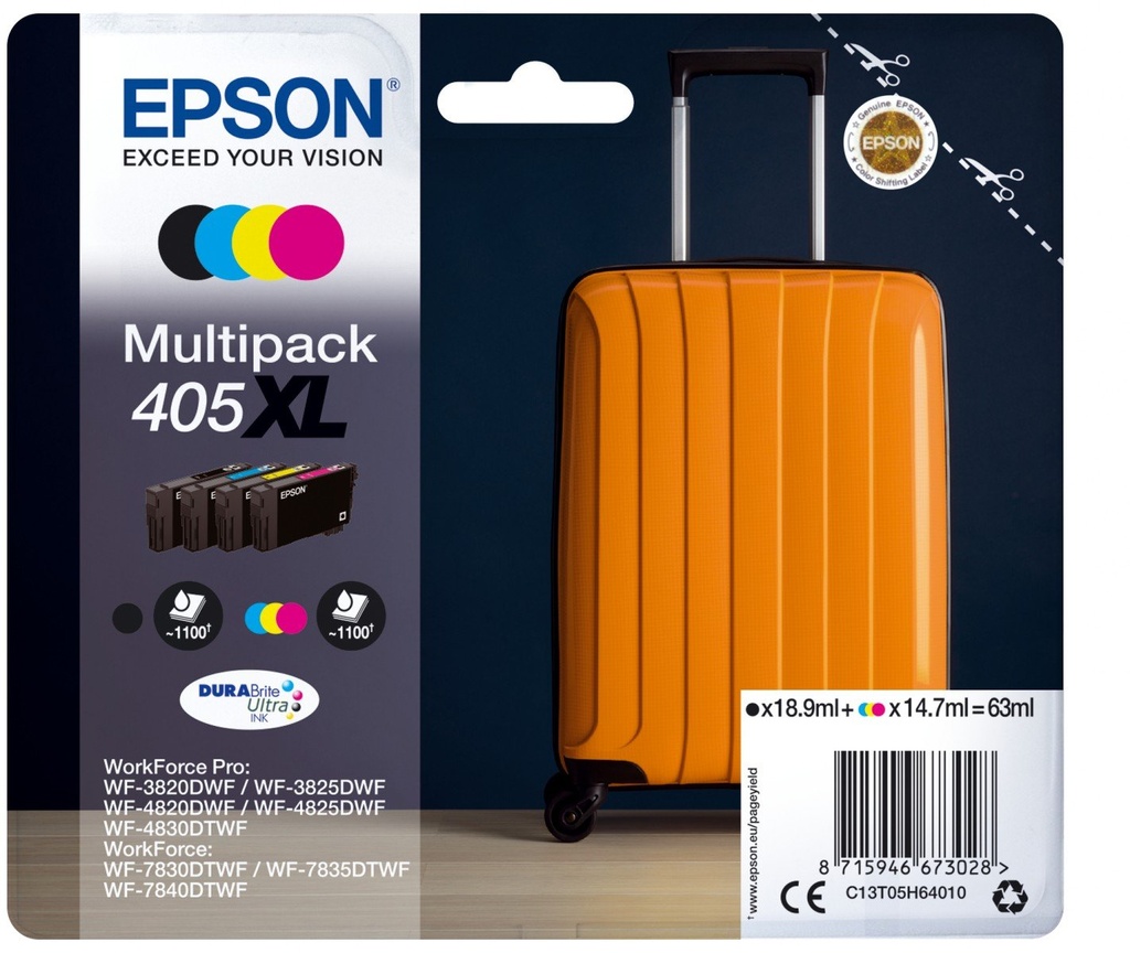 Multipack Cartuse Cerneala Epson WorkForce Pro WF-3820DWF, WF-3825DWF, WF-4820DWF, WF-4825DWF, WF-4830DTWF, WF-7830DTWF, WF-7835DTWF, WF-7840DTWF, 405XL