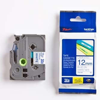 TZE233 Tape 12mm Blue on WHITE Original