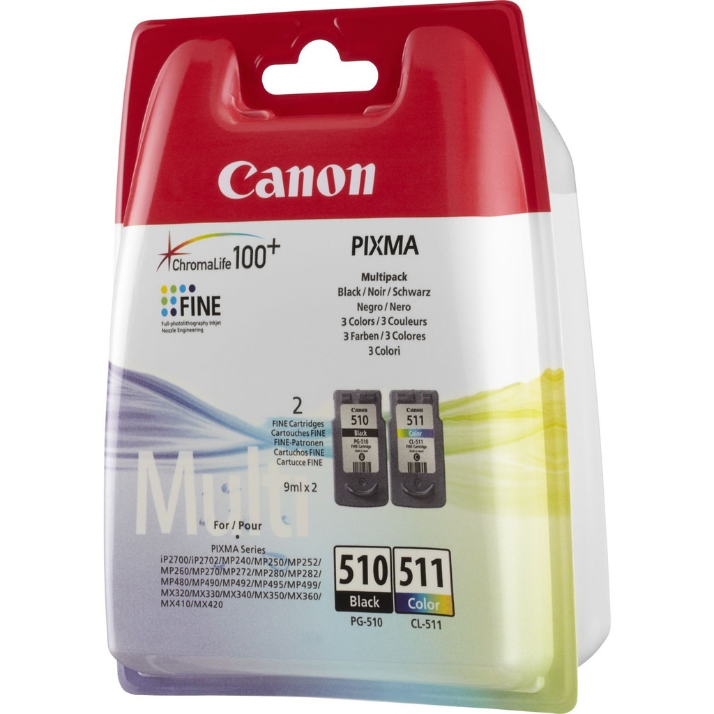 Multipack cerneala Canon MP 260, MX 340, MP 280, MX 360, MP 480, MP 230, MX 420, MP 495, MP 250, MX 330, MP 270, MX 350, MP 282, IP 2700, MX 410, MP 490, MP 240, MX 320 2970B010AA, PG-510/CL-511 Cyan/Magenta/Yellow/Black Original