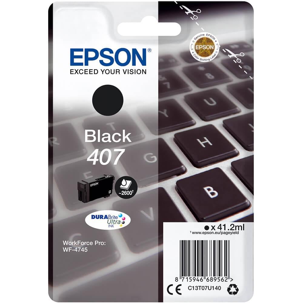 Cartus cerneala Epson WF 4745 Nr. 407 XL C13T07U140 Ink Cartridges, DURABrite™ Ultra, T9452, Singlepack, 1 x 41.2 ml Black, XL 2.6k Original