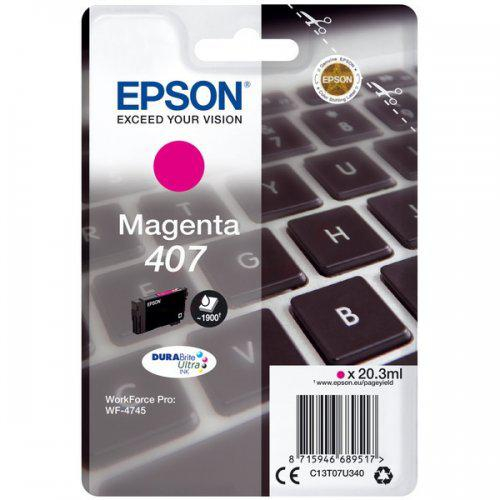 Cartus cerneala Epson WF 4745 Nr. 407 XL C13T07U340 Ink Cartridges, DURABrite™ Ultra, T9452, Singlepack, 1 x 20.3 ml Magenta, XL 1.9k Original