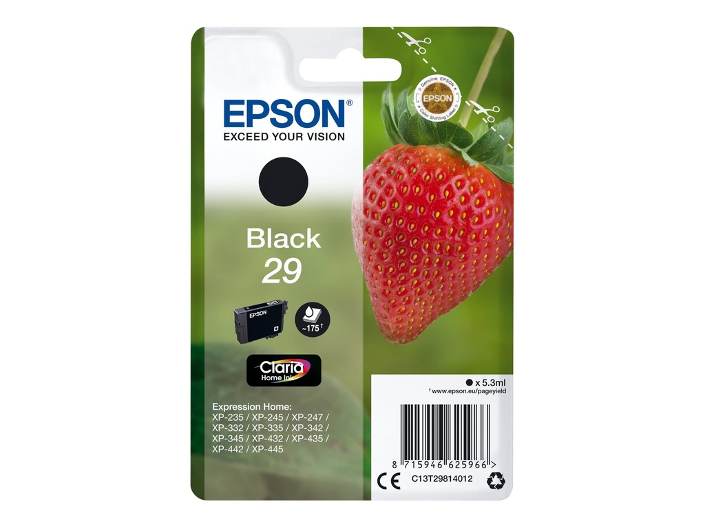Cartus cerneala Epson XP 235, XP 245, XP 247 NR.29 C13T29814012 Ink Cartridges, Claria™ Home Ink, 29, Strawberry, Singlepack, 1 x 5.3 ml Black, Standard Original