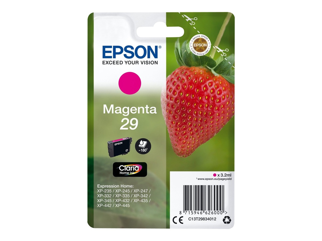 Cartus cerneala Epson XP 235, XP 245, XP 247 NR.29 C13T29834012 Ink Cartridges, Claria™ Home Ink, 29, Strawberry, Singlepack, 1 x 3.2 ml Magenta, Standard Original