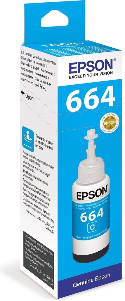 Cartus cerneala Epson STYLUS L100 C13T66424A Ink Cartridges, T6642, 4 colour ink bottles, Singlepack, 1 x 70.0 ml Cyan Original