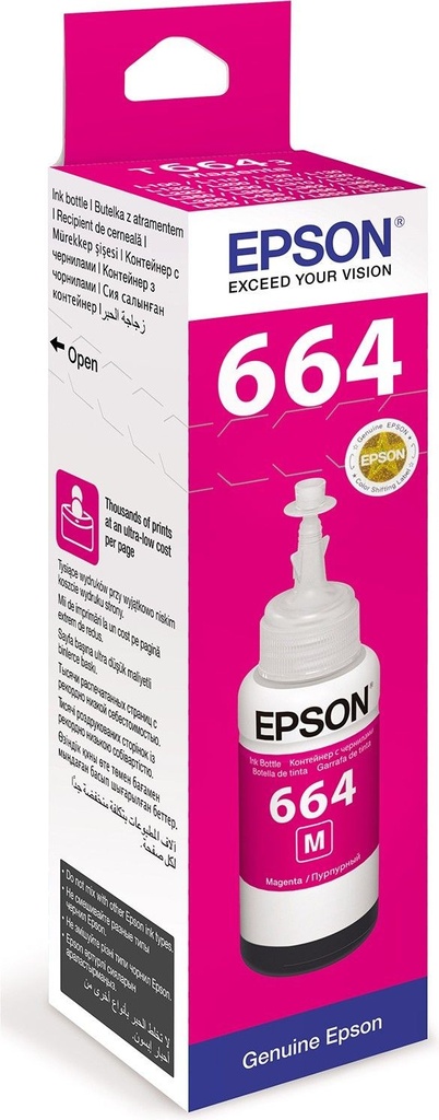 Cartus cerneala Epson STYLUS L100 C13T66434A Ink Cartridges, T6643, 4 colour ink bottles, Singlepack, 1 x 70.0 ml Magenta Original
