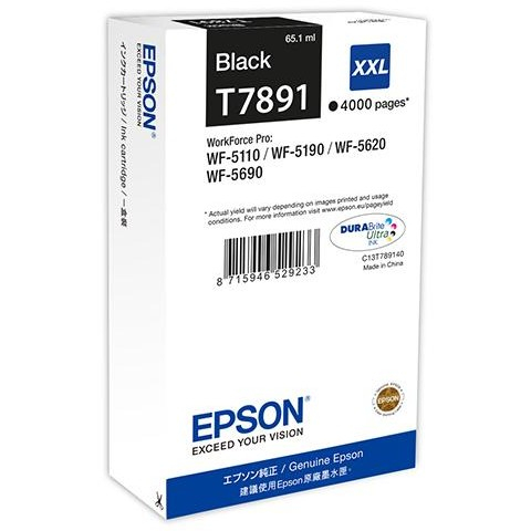 Cartus cerneala Epson WF 5620, WF 5110, WF 5690 XXL C13T789140 Ink Cartridges, DURABrite™ Ultra, T789, Singlepack, 1 x 65.1 ml Black, High, XXL Original