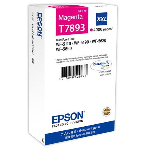 Cartus cerneala Epson WF 5620, WF 5110, WF 5690 XXL C13T789340 Ink Cartridges, DURABrite™ Ultra, T789, Singlepack, 1 x 34.2 ml Magenta, High, XXL Original