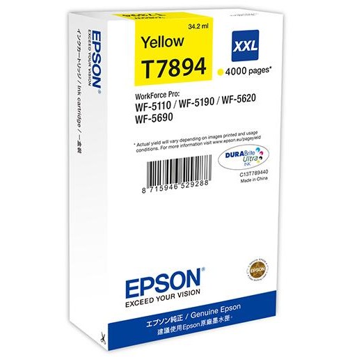Cartus cerneala Epson WF 5620, WF 5110, WF 5690 XXL C13T789440 Ink Cartridges, DURABrite™ Ultra, T789, Singlepack, 1 x 34.2 ml Yellow, High, XXL Original