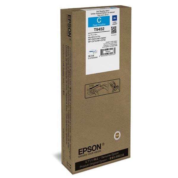 Cartus cerneala Epson WF C5710, WF C5290, WF C5790 XL C13T945240 Ink Cartridges, DURABrite™ Ultra, T9452, Singlepack, 1 x 38.1 ml Cyan, XL 5k Original