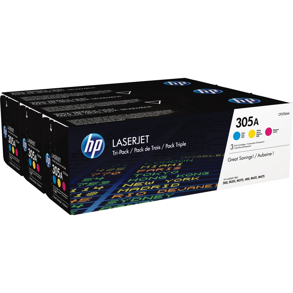 Cartus toner 3-pack HP LJ PRO 400 M 475, LJ Pro 300 color M351, LJ Pro 300 color M375, LJ Pro 400 color M451, NR.305A, HP 305A, 2.6k, Cyan/Magenta/Yellow, Original