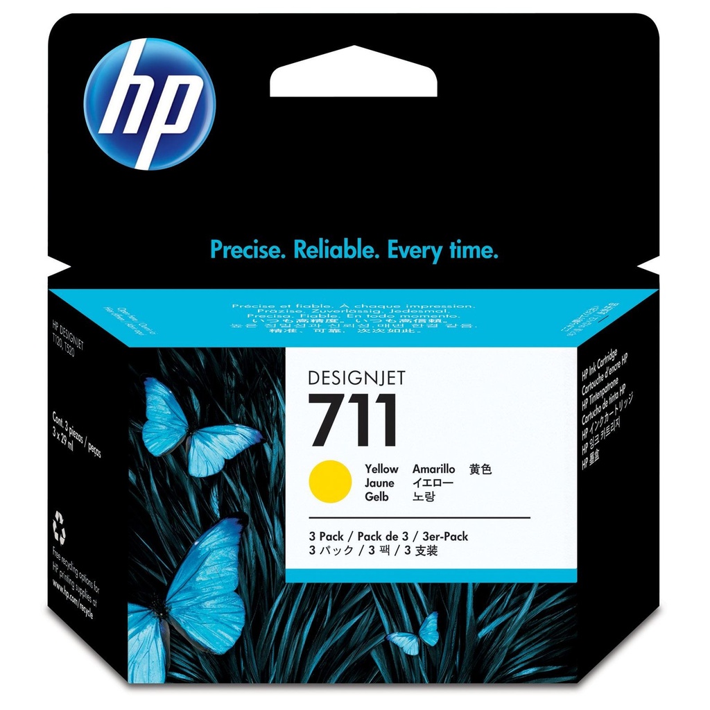 Cartus cerneala 3-pack HP DJ T 520, DJ T 120, NR.711, HP 711, CZ136A, Yellow, Original