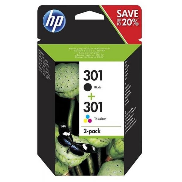 Cartus cerneala 2-pack HP DeskJet 2050, HP 301, NR.301, N9J72AE, Cyan/Magenta/Yellow/Black, Original