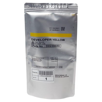Developer Ricoh Aficio MP C2800, MP C2800DF, MP C3300, MP C3300AD, MP C3300DF, MP C4000,  D0239680 240k Yellow Original