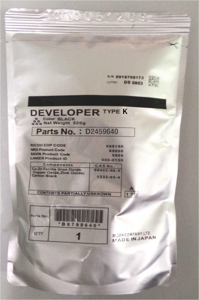 Developer Ricoh MP 2014AD, MP 2014AD, MP 2014D, MP 2014D Bk Black Original