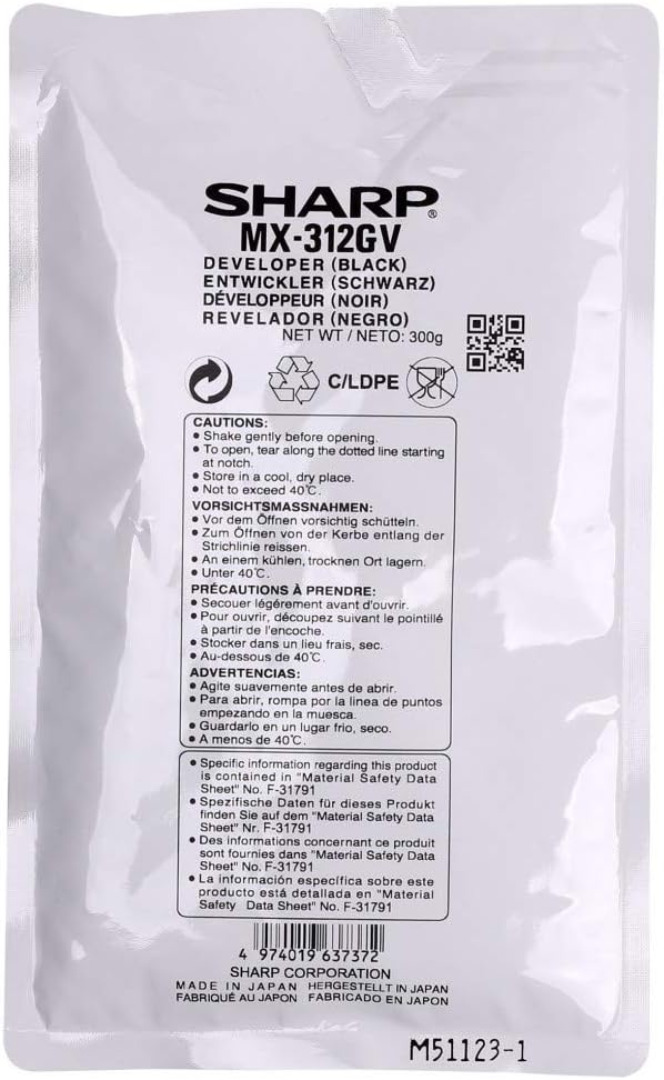 Developer Sharp AR 6020, AR 6023, AR 6026 N, AR 6031 N, AR 6031 NR, AR 6031 NV, MX M 260N, MX M 264 N, MX M 265 NE, MX M 266 N, MX M 310, MX M 314 N, MX M 315 NE, MX MX-312GV,MX-312GV,MX-312GV 75k Black Original