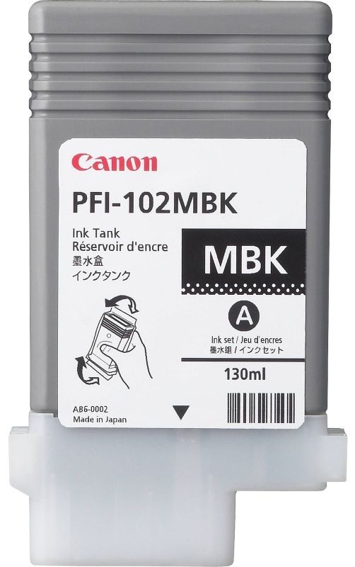 Pigment Ink Tank Canon PFI-102 Matte Black LP24, iPF 650, iPF 655, iPF 700, iPF 710, iPF 720, iPF 755, iPF 760, iPF 765, iPF 500, LP 17, iPF 510, iPF 610, iPF 600, iPF 605 Matt Black Original