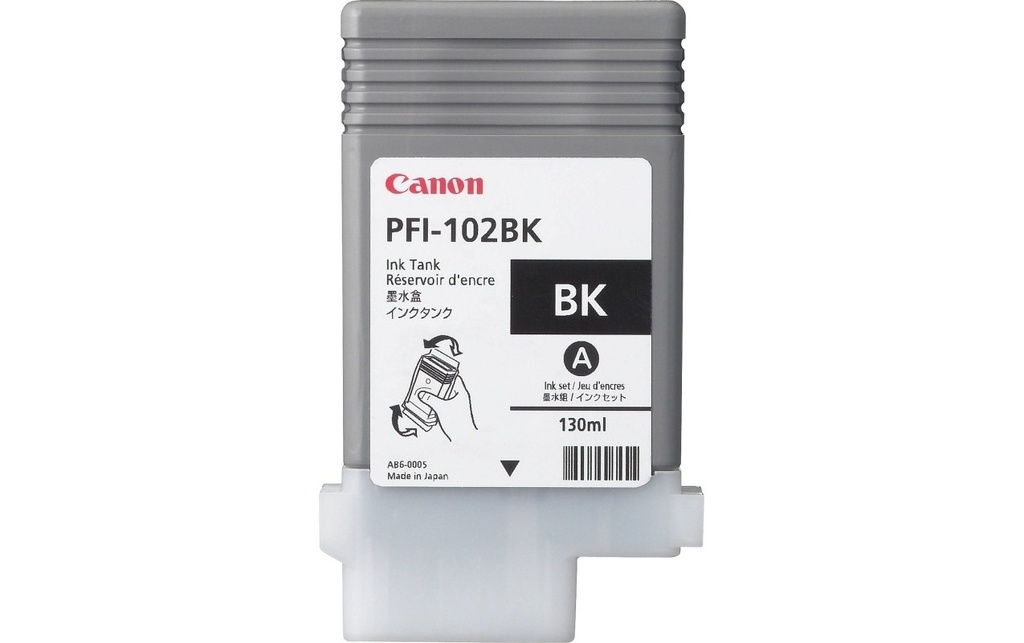 Dye Ink Tank Canon PFI-102 LP24, iPF 650, iPF 655, iPF 700, iPF 710, iPF 720, iPF 755, iPF 760, iPF 765, iPF 500, LP 17, iPF 510, iPF 610, iPF 600, iPF 605 PFI-102, 0895B001AA Inks 130 ml Black Original