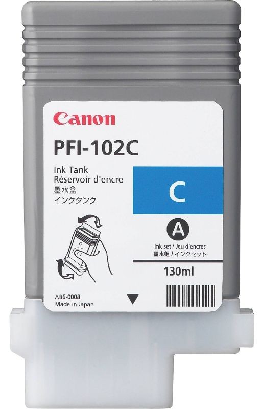 Dye Ink Tank Canon PFI-102 LP24, iPF 650, iPF 655, iPF 700, iPF 710, iPF 720, iPF 755, iPF 760, iPF 765, iPF 500, LP 17, iPF 510, iPF 610, iPF 600, iPF 605 PFI-102, 0896B001AA Inks 130 ml Cyan Original
