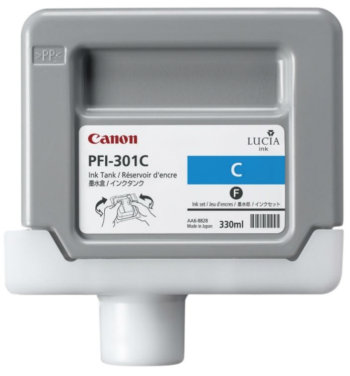Pigment Ink Tank Canon PFI-301 iPF 8000, iPF 8000S, iPF 9000, iPF 9000, iPF 9000S PFI-301, 1487B001AA Inks 330 ml Cyan Original