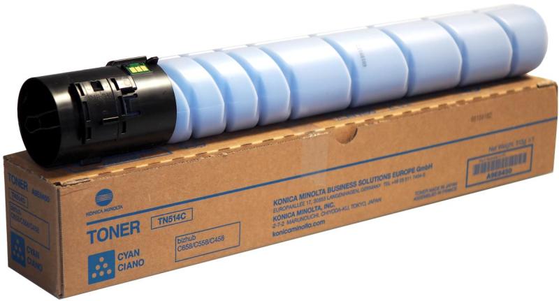Cartus toner Minolta Bizhub C 458, Bizhub C 558, Bizhub C 658 TN514 TN514C A9E8450 1 spiral bottle, yield approx. 26k / 5% Cyan Original