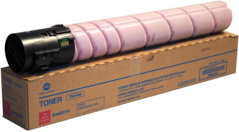 Cartus toner Minolta Bizhub C 458, Bizhub C 558, Bizhub C 658 TN514 TN514M A9E8350 1 spiral bottle, yield approx. 26k / 5% Magenta Original