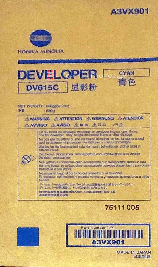 Developer Minolta Accurio Press C83hc, Bizhub Press C71hc DV615 DV615C, A3VX901 1 bag, developer, yield ca. 1.200k Cyan Original