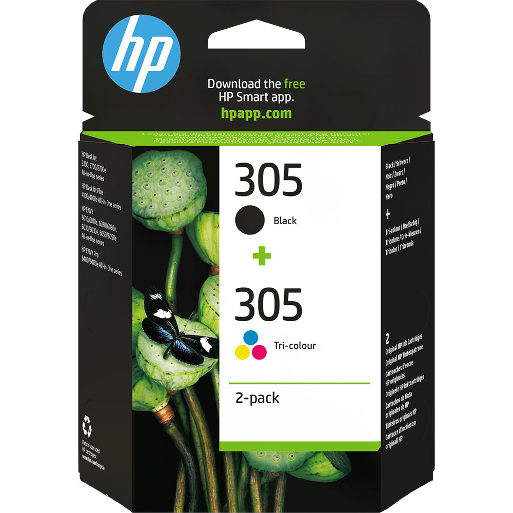 Cartus cerneala 2-pack HP DeskJet 2300, 2700, 2700e, 2730, 4100, 4100e, 4134, ENVY 6000e, 6010, 6020, 6022, 6030, 6032, 6400e, 6420, 6420e, 6422, 6430, 6432, HP 305, NR.305, 6ZD17AE, Cyan/Magenta/Yellow/Black, 3YM61AE + 3YM60AE, Original