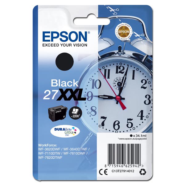 Cartus cerneala Epson WORKFORCE WF 3460DTWF, 3620DWF, 7110DTW, 7610DWF, 7620DTWF NR.27XXL 34.1ml Black Original