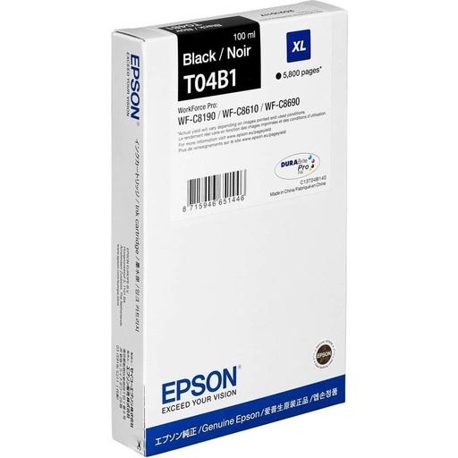 [C13T04B140] Cartus cerneala Epson WORKFORCE PRO C8190DW, C8610DWF, C8690DWF C13T04B140 Ink Cartridges, T04B1, Singlepack, XL 5.8k Black Original