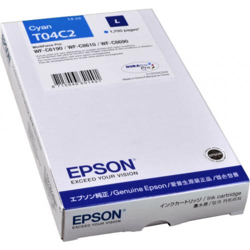 [C13T04C240] Cartus cerneala Epson WORKFORCE PRO C8190DW, C8610DWF, C8690DWF C13T04C240 Ink Cartridges, T04C2, Singlepack, L 1.7k Cyan Original