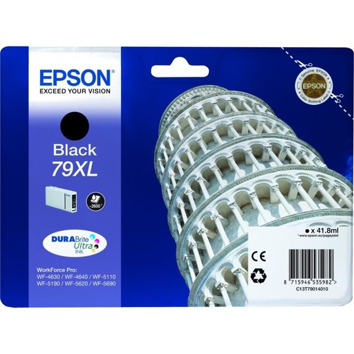 [C13T79014010] Cartus cerneala Epson WORKFORCE PRO WF 5620 DWF NR.79XL C13T79014010 Ink Cartridges, DURABrite™ Ultra, 79XL, Tower of Pisa, Singlepack, 1 x 41.8 ml Black, High, XL Original