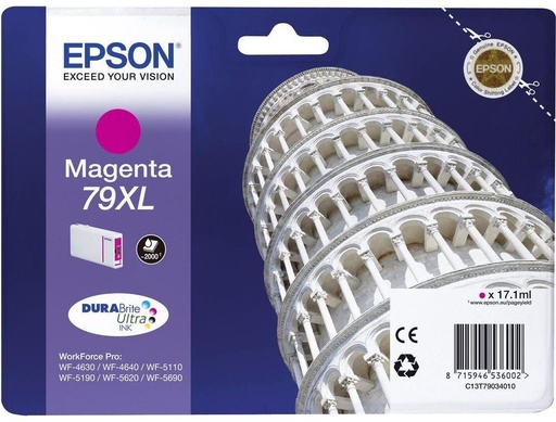 [C13T79034010] Cartus cerneala Epson WORKFORCE PRO WF 5620 DWF NR.79XL C13T79034010 Ink Cartridges, DURABrite™ Ultra, 79XL, Tower of Pisa, Singlepack, 1 x 17.1 ml Magenta, High, XL Original