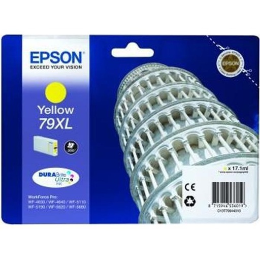 [C13T79044010] Cartus cerneala Epson WORKFORCE PRO WF 5620 DWF NR.79XL C13T79044010 Ink Cartridges, DURABrite™ Ultra, 79XL, Tower of Pisa, Singlepack, 1 x 17.1 ml Yellow, High, XL Original