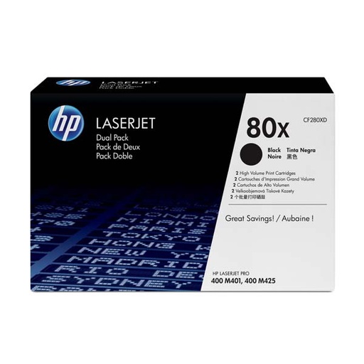 [CF280XD] Cartus toner Dual Pack HP LJ Pro 400 MFP M425DN, LJ Pro 400 M401DNE, LJ Pro 400 M401D, LJ Pro 400 MFP M425DW, LJ Pro 400 M401DW, LJ Pro 400 M401DN, LJ Pro 400 M401A CF280X 6.9k Black Original