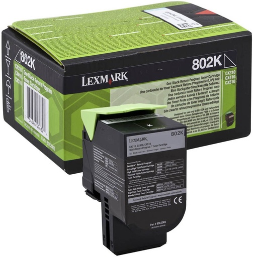 [80C20K0] Cartus toner Lexmark Return CX 310dn, CX 310n, CX 410de, CX 410dte, CX 410e, CX 510de Nr.802 80C20K0 1k Black Original