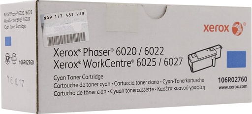 [106R02760] Cartus toner Xerox Phaser 6020, WorkCenter 6027, Phaser 6022, WorkCenter 6025 106R02760 Cyan Original