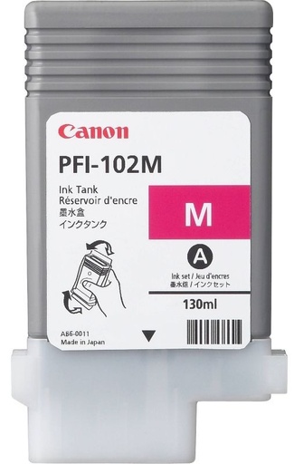 [CNCF0897B001AA] Dye Ink Tank Canon PFI-102 LP24, iPF 650, iPF 655, iPF 700, iPF 710, iPF 720, iPF 755, iPF 760, iPF 765, iPF 500, LP 17, iPF 510, iPF 610, iPF 600, iPF 605 PFI-102, 0897B001AA Inks 130 ml Magenta Original