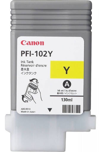 [CNCF0898B001AA] Dye Ink Tank Canon PFI-102 LP24, iPF 650, iPF 655, iPF 700, iPF 710, iPF 720, iPF 755, iPF 760, iPF 765, iPF 500, LP 17, iPF 510, iPF 610, iPF 600, iPF 605 PFI-102, 0898B001AA Inks 130 ml Yellow Original