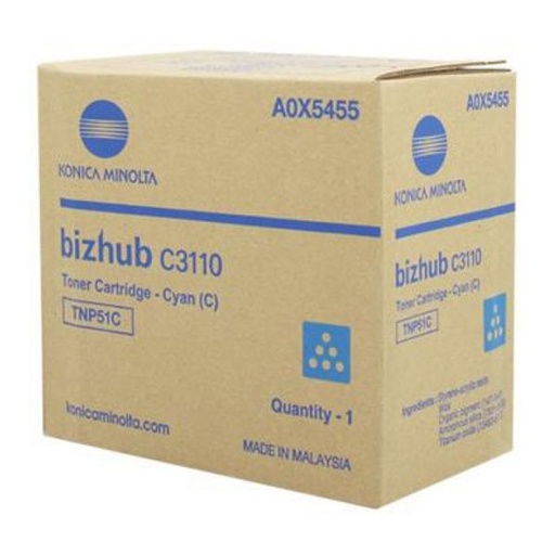 [A0X5455] Cartus toner Minolta Bizhub C 3110 TNP51 TNP51C A0X5455 1 cartridge, yield approx. 5.000 / 5% Cyan Original