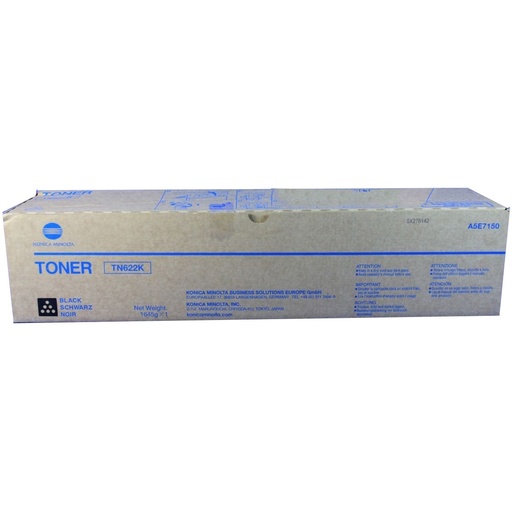 [A5E7150] Cartus toner Minolta Bizhub Press C 1085, Bizhub Press C 1100 TN622 TN622K, A5E7150 1 bottle cartridge, Polymer toner, yield ca. 88k (5%) Black Original