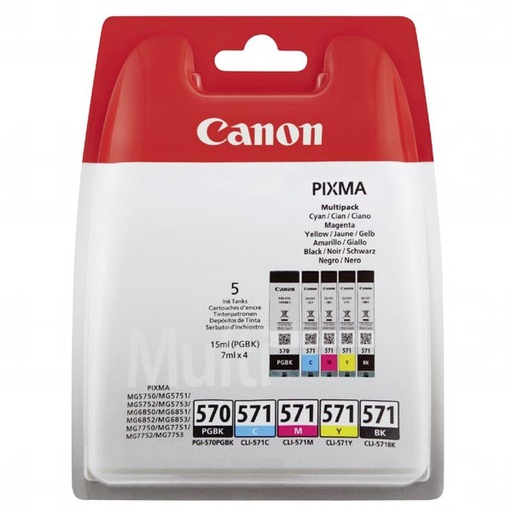 [PGI-570/CLI-571BCMY] Cartus cerneala Canon Pixma MG5750, MG5751, MG6850, MG6851, MG7750, MG7751, MG7752, TS5050, TS5051, TS5053, TS5055, TS6050, TS8050, TS9050 MULTIPACKPGI-570 PGBK + CLI-571, BS0372C004AA BCMY Cyan/Magenta/Yellow/Black Original