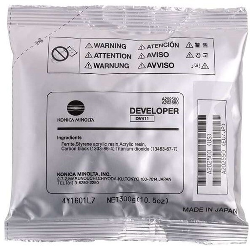 [A202550P] Developer Minolta Bizhub 223, Bizhub 363, Bizhub 423, Bizhub 36, Bizhub 42, Bizhub 283 DV411 Black Promo Original